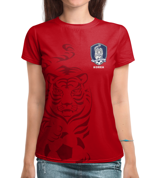 Заказать женскую футболку в Москве. Футболка с полной запечаткой (женская) Сборная Кореи от geekbox - готовые дизайны и нанесение принтов.