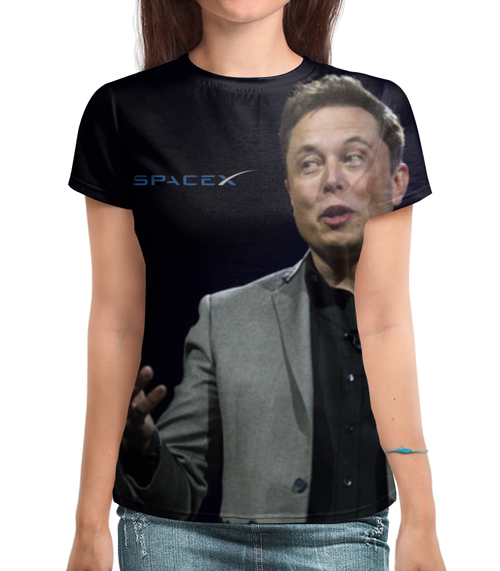 Заказать женскую футболку в Москве. Футболка с полной запечаткой (женская) SpaceX. Dragon от The Spaceway  - готовые дизайны и нанесение принтов.