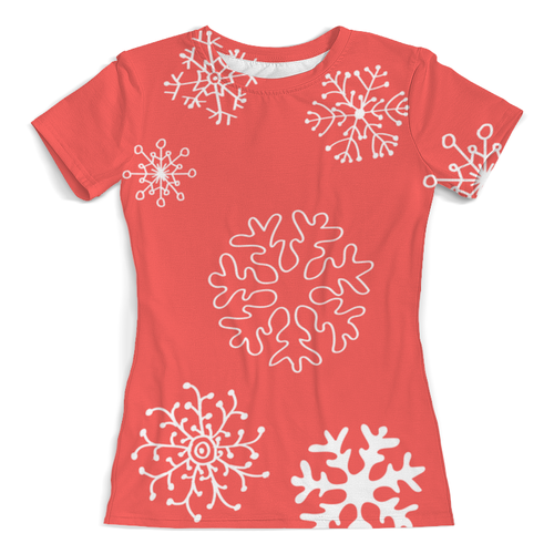Заказать женскую футболку в Москве. Футболка с полной запечаткой (женская) снежинки от THE_NISE  - готовые дизайны и нанесение принтов.