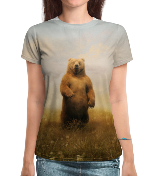 Заказать женскую футболку в Москве. Футболка с полной запечаткой (женская) медведь от cherdantcev - готовые дизайны и нанесение принтов.
