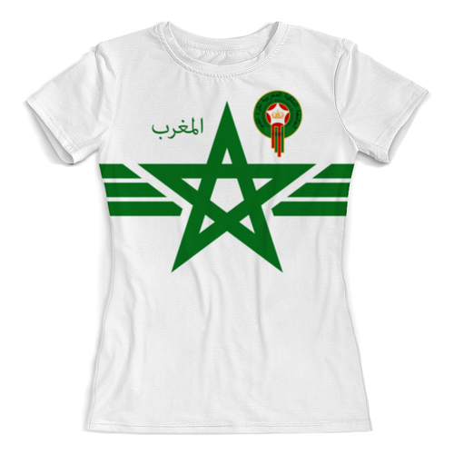 Заказать женскую футболку в Москве. Футболка с полной запечаткой (женская) Сборная Марокко от geekbox - готовые дизайны и нанесение принтов.