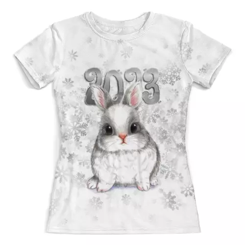 Заказать женскую футболку в Москве. Футболка с полной запечаткой (женская) Милый кролик 2023 от weeert - готовые дизайны и нанесение принтов.