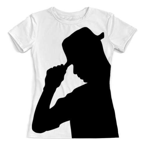 Заказать женскую футболку в Москве. Футболка с полной запечаткой (женская) Силуэт парня в шляпе от Александр - готовые дизайны и нанесение принтов.