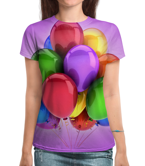 Заказать женскую футболку в Москве. Футболка с полной запечаткой (женская) Воздушные шары от Violet - готовые дизайны и нанесение принтов.