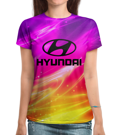 Заказать женскую футболку в Москве. Футболка с полной запечаткой (женская) Hyundai от THE_NISE  - готовые дизайны и нанесение принтов.