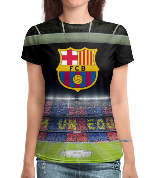 Заказать женскую футболку в Москве. Футболка с полной запечаткой (женская) Барселона от skynatural - готовые дизайны и нанесение принтов.