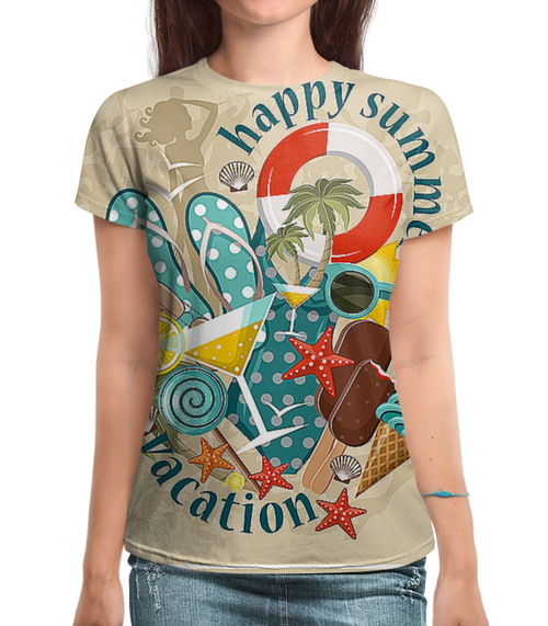 Заказать женскую футболку в Москве. Футболка с полной запечаткой (женская) Summer от T-shirt print  - готовые дизайны и нанесение принтов.