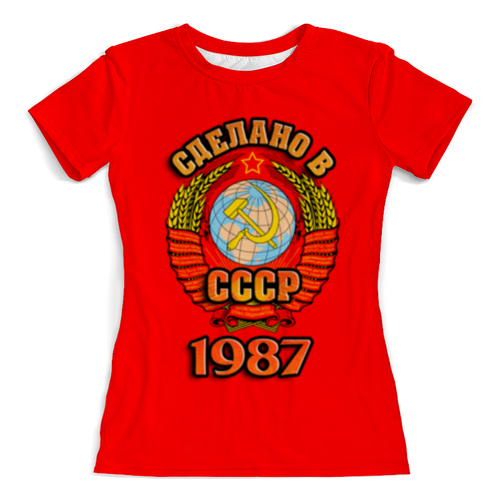 Заказать женскую футболку в Москве. Футболка с полной запечаткой (женская) Сделано в 1987 от weeert - готовые дизайны и нанесение принтов.