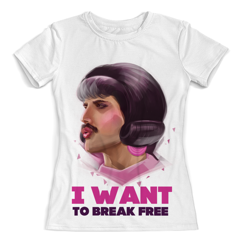 Заказать женскую футболку в Москве. Футболка с полной запечаткой (женская) Freddie Mercury - I want to break free от ualluon - готовые дизайны и нанесение принтов.