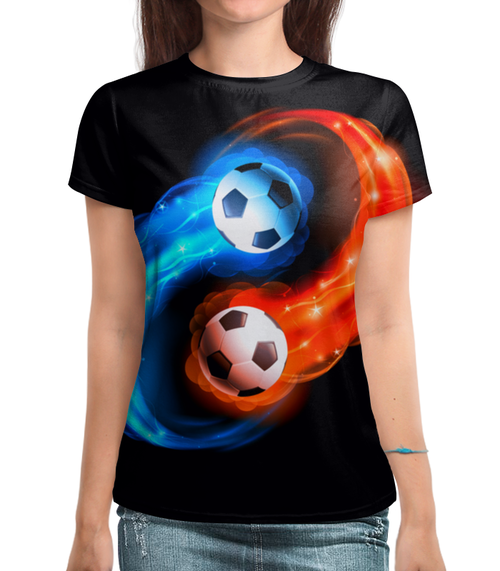 Заказать женскую футболку в Москве. Футболка с полной запечаткой (женская) Футбольные мячи от THE_NISE  - готовые дизайны и нанесение принтов.