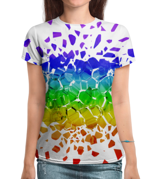 Заказать женскую футболку в Москве. Футболка с полной запечаткой (женская) Broken rainbow от FireFoxa - готовые дизайны и нанесение принтов.