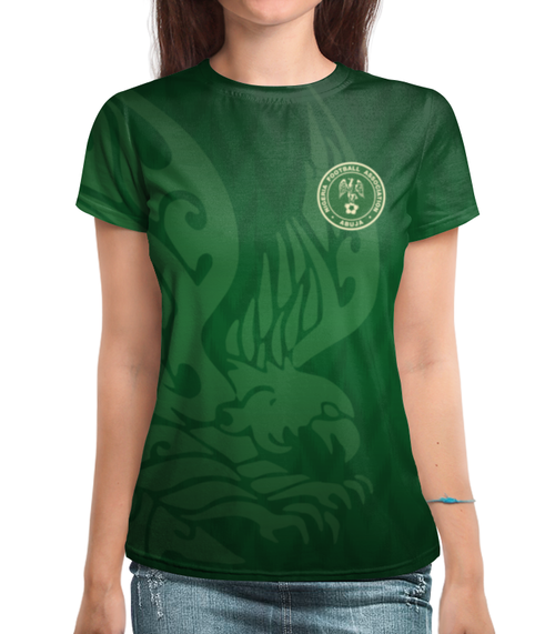 Заказать женскую футболку в Москве. Футболка с полной запечаткой (женская) Сборная Нигерии от geekbox - готовые дизайны и нанесение принтов.