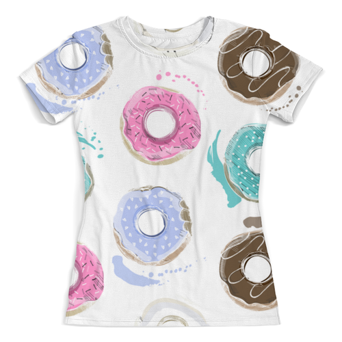 Заказать женскую футболку в Москве. Футболка с полной запечаткой (женская) Пончики от THE_NISE  - готовые дизайны и нанесение принтов.