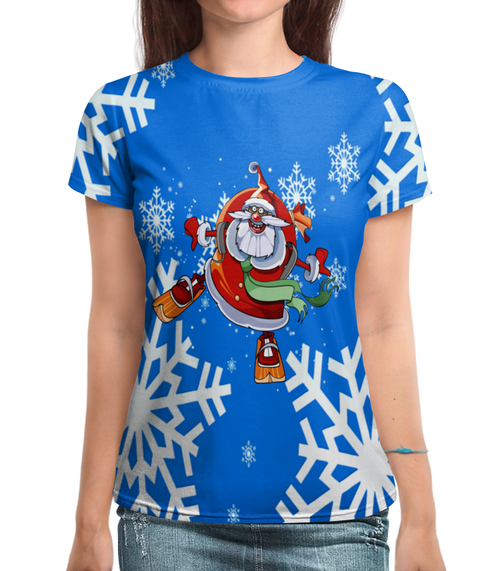 Заказать женскую футболку в Москве. Футболка с полной запечаткой (женская) Санта Клаус от THE_NISE  - готовые дизайны и нанесение принтов.