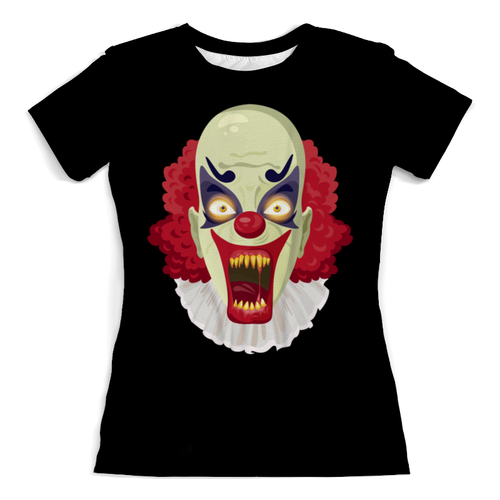 Заказать женскую футболку в Москве. Футболка с полной запечаткой (женская) Злой клоун от ПРИНТЫ ПЕЧАТЬ  - готовые дизайны и нанесение принтов.