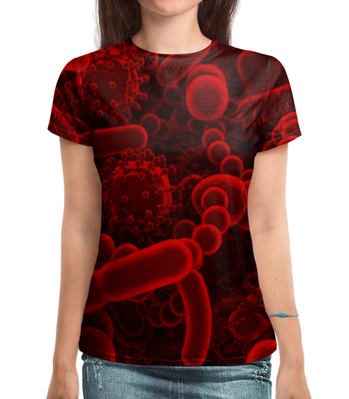 Заказать женскую футболку в Москве. Футболка с полной запечаткой (женская) Микробы  от THE_NISE  - готовые дизайны и нанесение принтов.