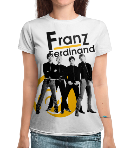 Заказать женскую футболку в Москве. Футболка с полной запечаткой (женская) Franz Ferdinand от geekbox - готовые дизайны и нанесение принтов.