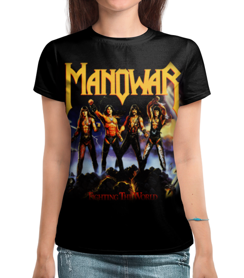 Заказать женскую футболку в Москве. Футболка с полной запечаткой (женская) Manowar от geekbox - готовые дизайны и нанесение принтов.