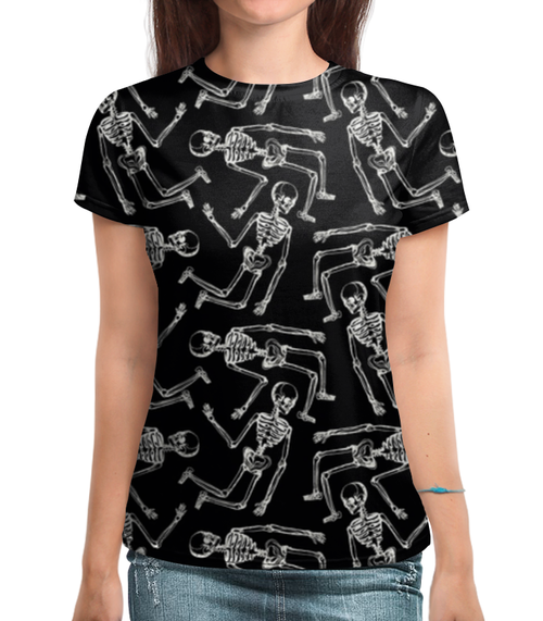 Заказать женскую футболку в Москве. Футболка с полной запечаткой (женская) Скелетоны (1) от T-shirt print  - готовые дизайны и нанесение принтов.