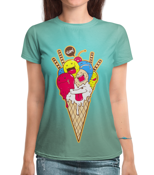 Заказать женскую футболку в Москве. Футболка с полной запечаткой (женская) Мороженое  от T-shirt print  - готовые дизайны и нанесение принтов.