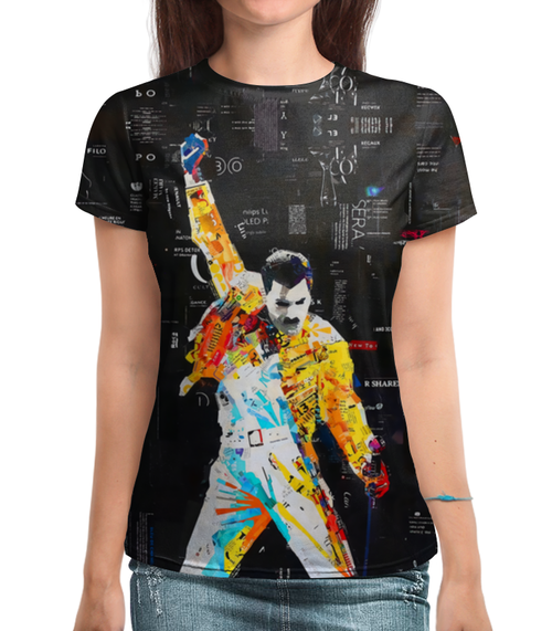 Заказать женскую футболку в Москве. Футболка с полной запечаткой (женская) Freddie Mercury от ПРИНТЫ ПЕЧАТЬ  - готовые дизайны и нанесение принтов.