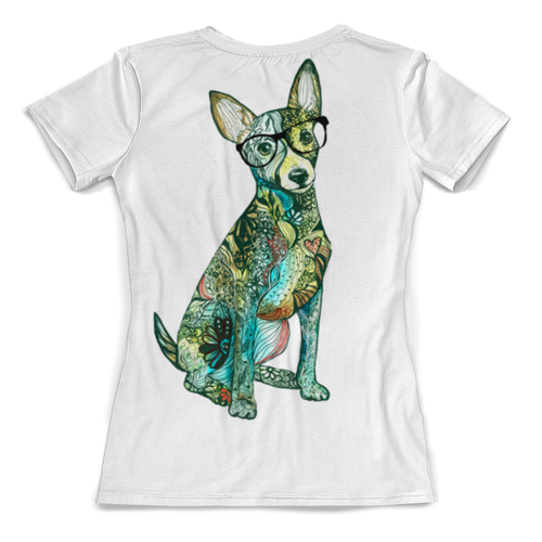 Заказать женскую футболку в Москве. Футболка с полной запечаткой (женская) Моя любимая собака от juliafast77 - готовые дизайны и нанесение принтов.