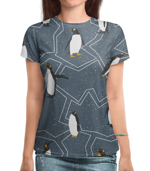 Заказать женскую футболку в Москве. Футболка с полной запечаткой (женская) пингвины от THE_NISE  - готовые дизайны и нанесение принтов.
