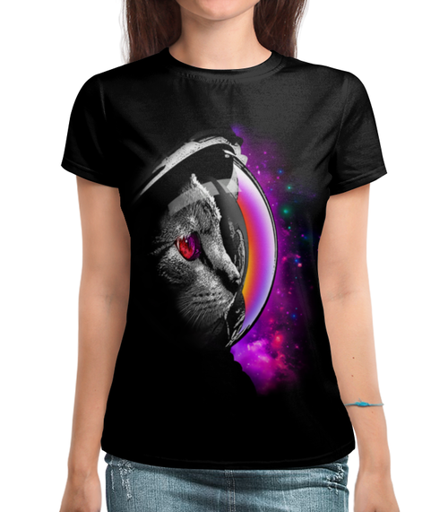 Заказать женскую футболку в Москве. Футболка с полной запечаткой (женская) Infinity Cat от T-shirt print  - готовые дизайны и нанесение принтов.