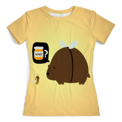 Заказать женскую футболку в Москве. Футболка с полной запечаткой (женская) Медведь-пчела от queen  - готовые дизайны и нанесение принтов.