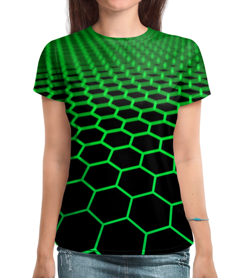 Заказать женскую футболку в Москве. Футболка с полной запечаткой (женская) Многогранник от THE_NISE  - готовые дизайны и нанесение принтов.