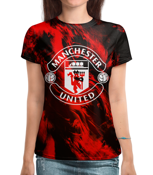 Заказать женскую футболку в Москве. Футболка с полной запечаткой (женская) Манчестер от THE_NISE  - готовые дизайны и нанесение принтов.