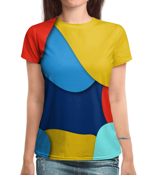 Заказать женскую футболку в Москве. Футболка с полной запечаткой (женская) Разноцветная абстракция от BeliySlon - готовые дизайны и нанесение принтов.