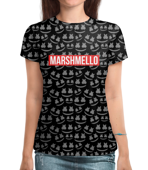 Заказать женскую футболку в Москве. Футболка с полной запечаткой (женская) Marshmello от THE_NISE  - готовые дизайны и нанесение принтов.