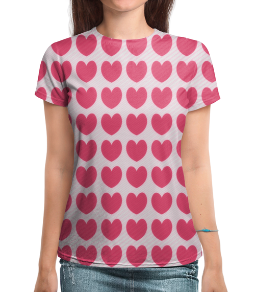 Заказать женскую футболку в Москве. Футболка с полной запечаткой (женская) Розовое сердце от THE_NISE  - готовые дизайны и нанесение принтов.