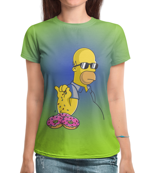 Заказать женскую футболку в Москве. Футболка с полной запечаткой (женская) The Simpsons от ПРИНТЫ ПЕЧАТЬ  - готовые дизайны и нанесение принтов.