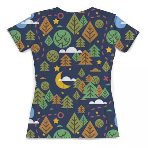 Заказать женскую футболку в Москве. Футболка с полной запечаткой (женская) Ночь в лесу от skynatural - готовые дизайны и нанесение принтов.