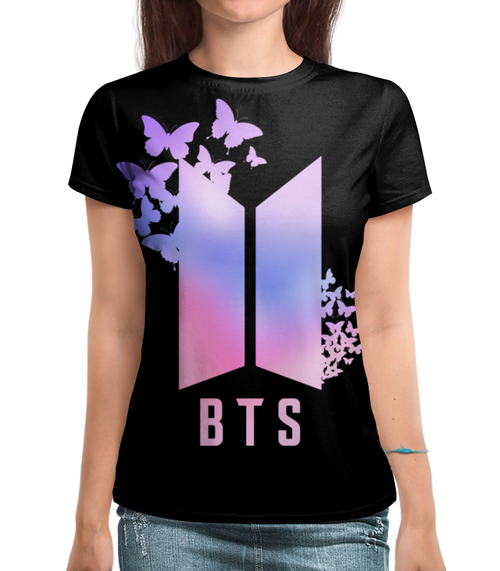 Заказать женскую футболку в Москве. Футболка с полной запечаткой (женская) BTS (k-pop)  от geekbox - готовые дизайны и нанесение принтов.