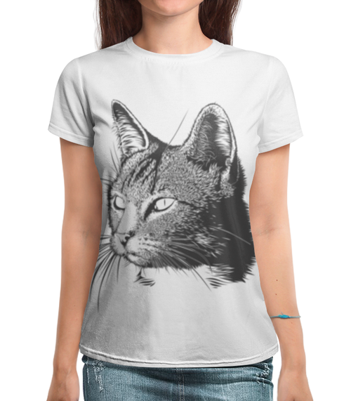 Заказать женскую футболку в Москве. Футболка с полной запечаткой (женская) Мордочка кошки от weeert - готовые дизайны и нанесение принтов.