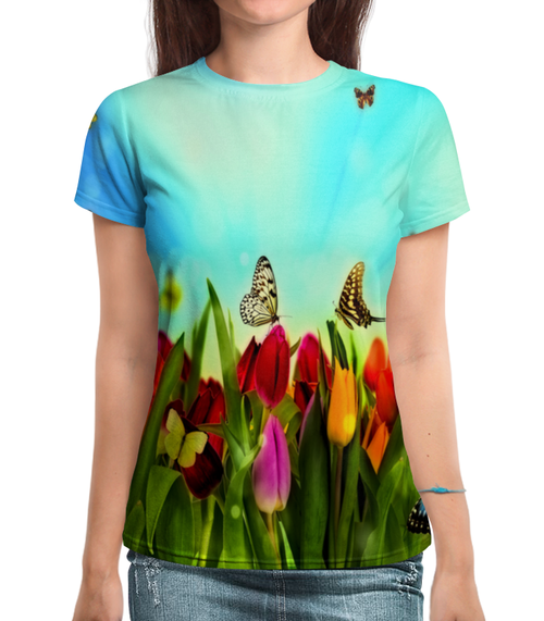 Заказать женскую футболку в Москве. Футболка с полной запечаткой (женская) Весна от THE_NISE  - готовые дизайны и нанесение принтов.