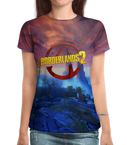 Заказать женскую футболку в Москве. Футболка с полной запечаткой (женская) Borderlands 2 от THE_NISE  - готовые дизайны и нанесение принтов.