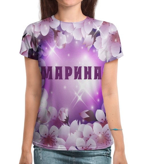 Заказать женскую футболку в Москве. Футболка с полной запечаткой (женская) МАРИНА от Natali  - готовые дизайны и нанесение принтов.