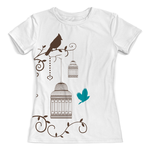 Заказать женскую футболку в Москве. Футболка с полной запечаткой (женская) Птицы от Мария Никитина - готовые дизайны и нанесение принтов.