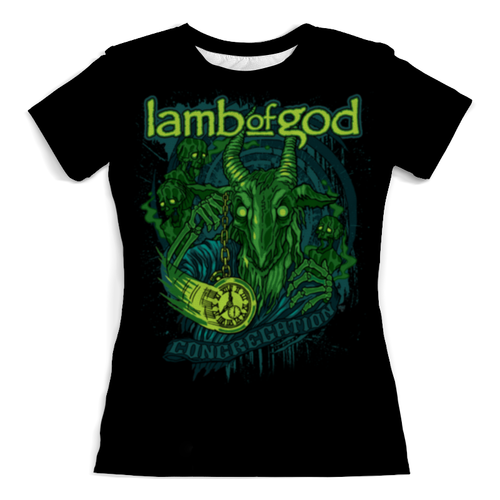 Заказать женскую футболку в Москве. Футболка с полной запечаткой (женская) Lamb of God от geekbox - готовые дизайны и нанесение принтов.