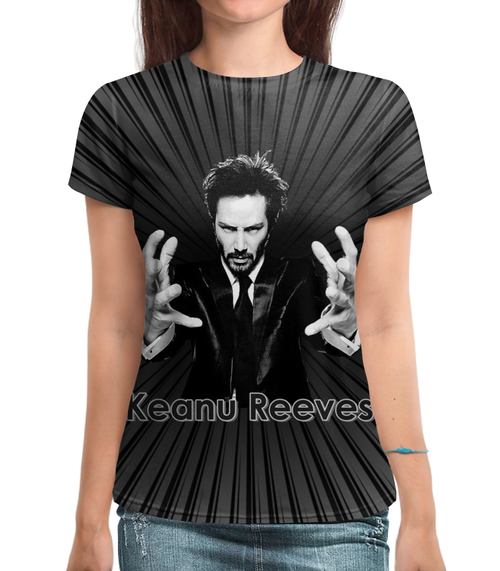 Заказать женскую футболку в Москве. Футболка с полной запечаткой (женская) Keanu Reeves от balden - готовые дизайны и нанесение принтов.