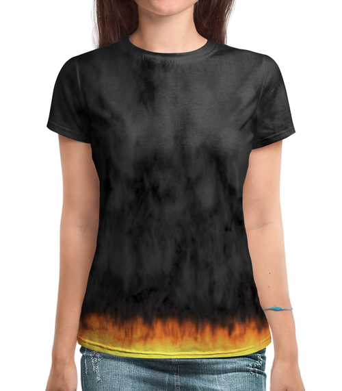 Заказать женскую футболку в Москве. Футболка с полной запечаткой (женская) Пламя и дым от bd-art  - готовые дизайны и нанесение принтов.