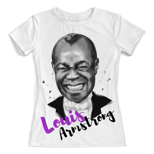 Заказать женскую футболку в Москве. Футболка с полной запечаткой (женская) Louis Armstrong от ualluon - готовые дизайны и нанесение принтов.