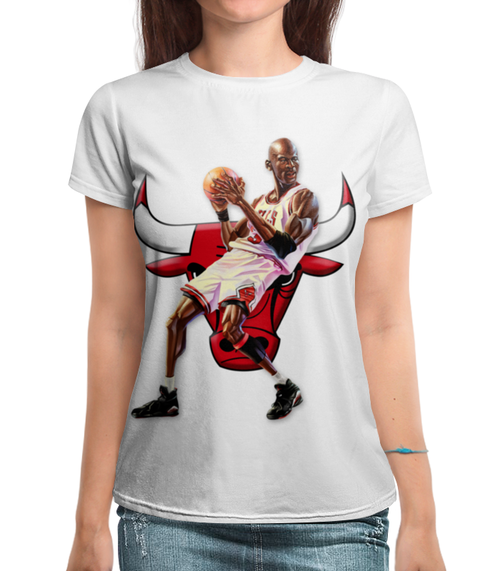 Заказать женскую футболку в Москве. Футболка с полной запечаткой (женская) Michael Jordan Cartooney от Mesk08 - готовые дизайны и нанесение принтов.
