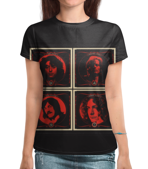 Заказать женскую футболку в Москве. Футболка с полной запечаткой (женская) Led Zeppelin  от cherdantcev - готовые дизайны и нанесение принтов.