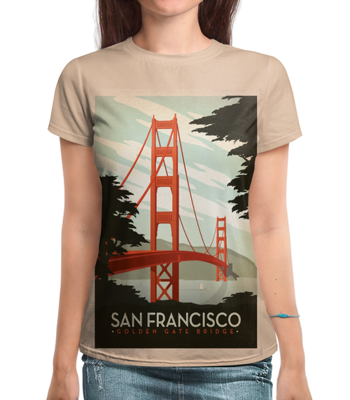 Заказать женскую футболку в Москве. Футболка с полной запечаткой (женская) Сан-Франциско от acidhouses - готовые дизайны и нанесение принтов.