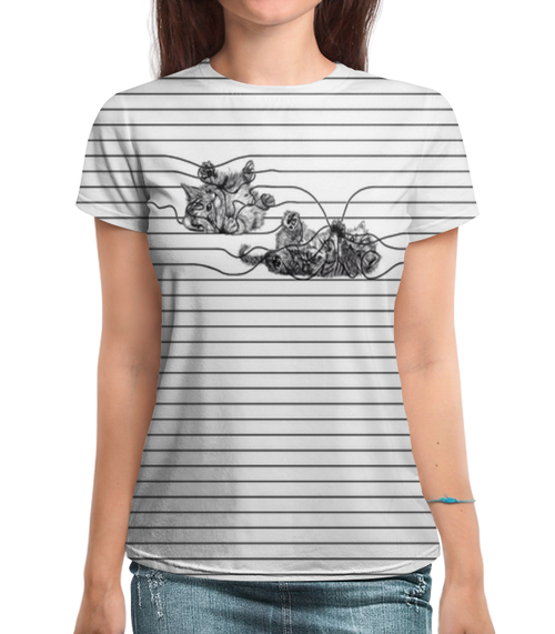 Заказать женскую футболку в Москве. Футболка с полной запечаткой (женская) Котята (1) от T-shirt print  - готовые дизайны и нанесение принтов.